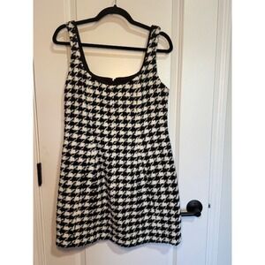 Antonio Melani - Houndstooth Tweed Mini Dress Square Neck Sleeveless Beaded Trim